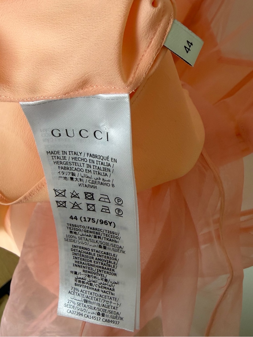 Gucci Peach Sheer Organza Sleeveless Top with Camisole - Picture 2 of 5